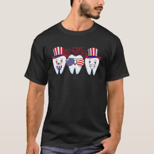 Dentist 4th Of July Dental Us Flag Patriotic Tooth T-Shirt