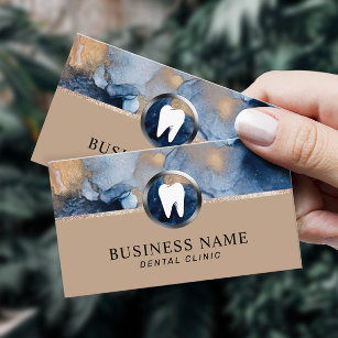 Dentist Abstract Navy Blue & Gold Dental Office  Business Card