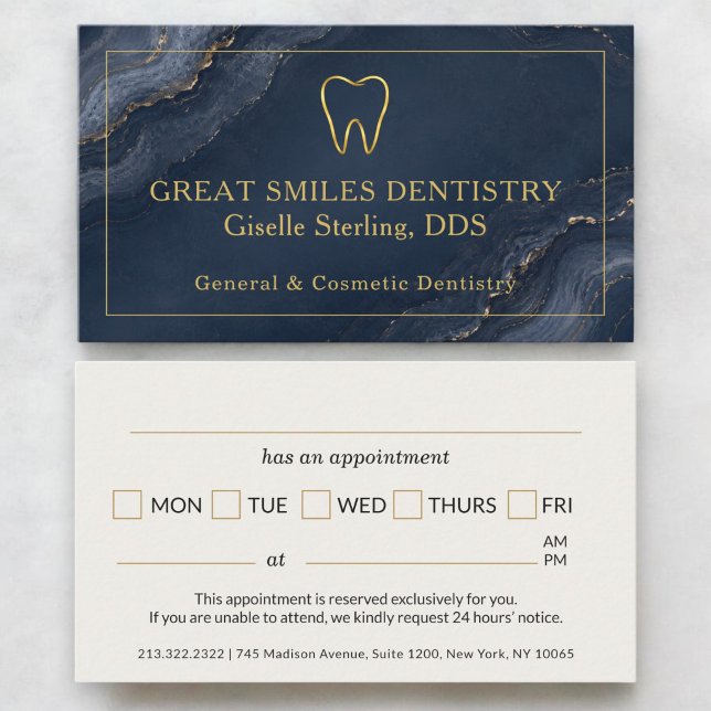 Dentist Agate Navy Blue Gold Tooth Appointment Card (Creator Uploaded)