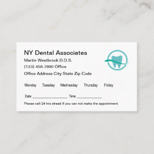 Dentist Appointment Template Business Card