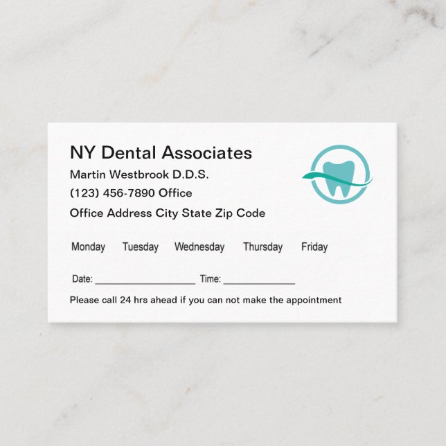 Dentist Appointment Template Business Card (Front)