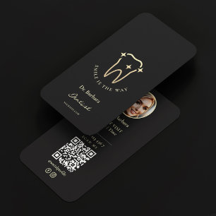 Dentist Black Gold Tooth Modern Appointment Business Card