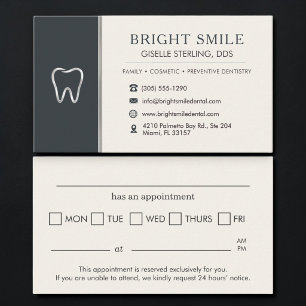 Dentist Black Silver Metallic Tooth Appointment Business Card