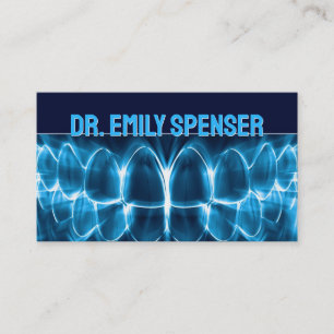 Dentist Blue Glowing Teeth Business Card