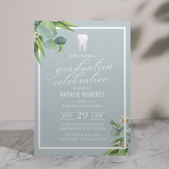 Dentist Botanical Foliage Elegant Graduation Party Invitation (Creator Uploaded)