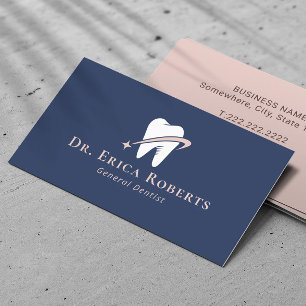 Dentist Bright Tooth Logo Navy Blue Pink Dental Business Card