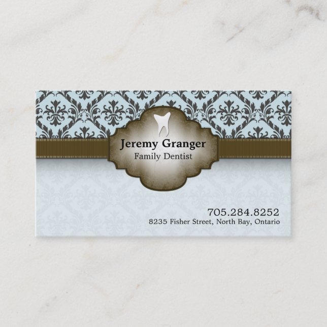 Dentist Business Card - Tooth Vintage Blue & Brown (Front)