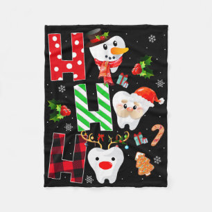 Dentist Christmas Fun Tooth Dental Gift Red Plaid  Fleece Blanket