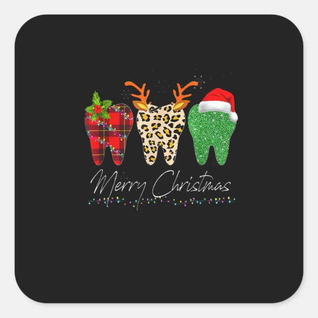 Dentist Christmas Funny Leopard Plaid Tooth Dental Square Sticker (Front)