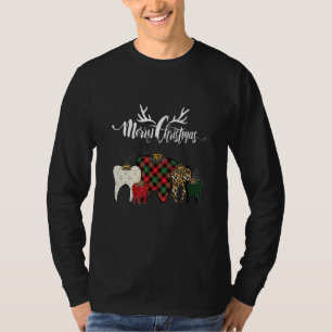 Dentist Christmas Funny Leopard Plaid Tooths Denta T-Shirt