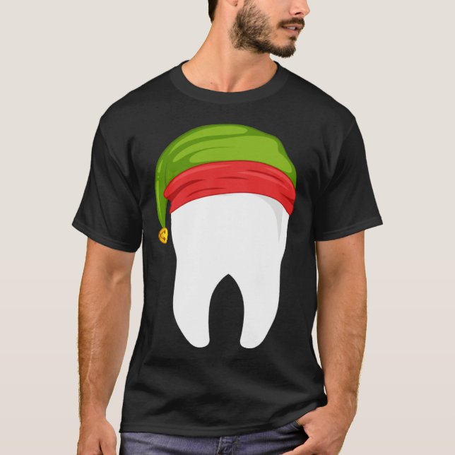 Dentist Christmas  tooth Dental  with Elf hat T-Shirt (Front)