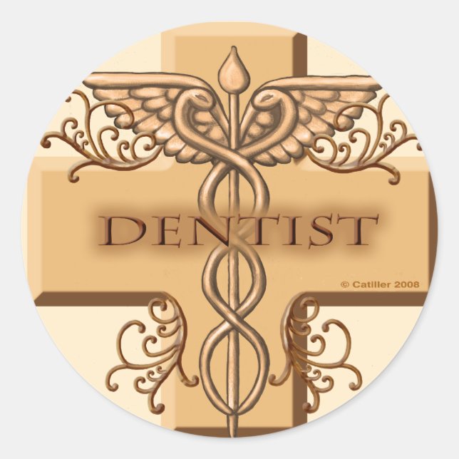 Dentist Cross Caduceus Classic Round Sticker (Front)