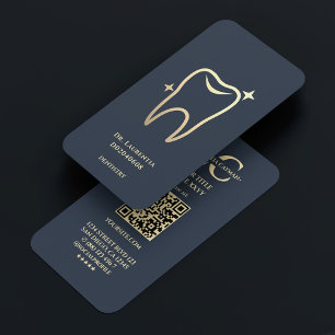 Dentist Dental Elegant Gold Charcoal Blue Business Card