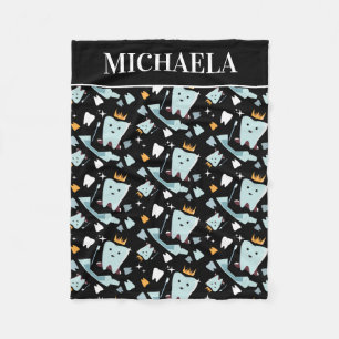 Dentist Dental Hygienist Name Tooth Pattern Black Fleece Blanket
