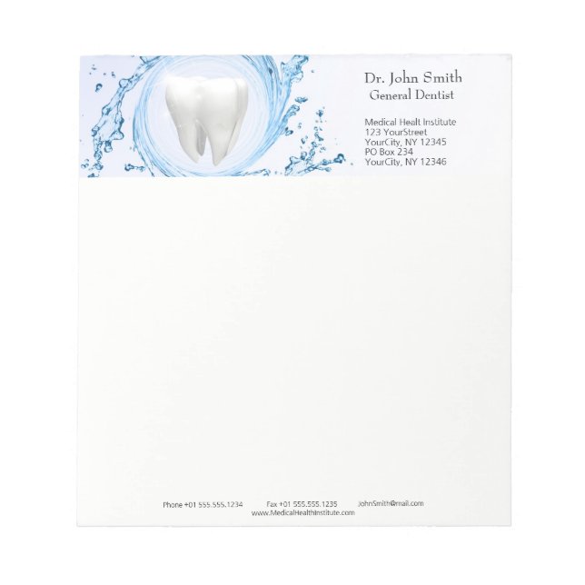 Dentist Dental Tooth Water Professional Notepad (Front)