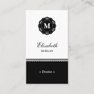 Dentist Elegant Black Lace Monogram Business Card