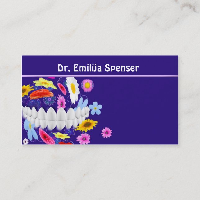 Dentist Flower Spin Blue Business Card (Front)