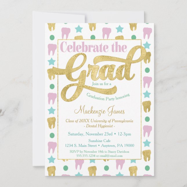Dentist Gradust Hygiéniste Pink Gold Invitation (Devant)