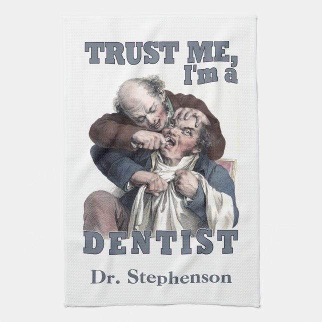 DENTIST humour custom monogram hand towel (Vertical)