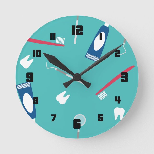 Dentist Instruments Seamless Pattern Round Clock (Front)