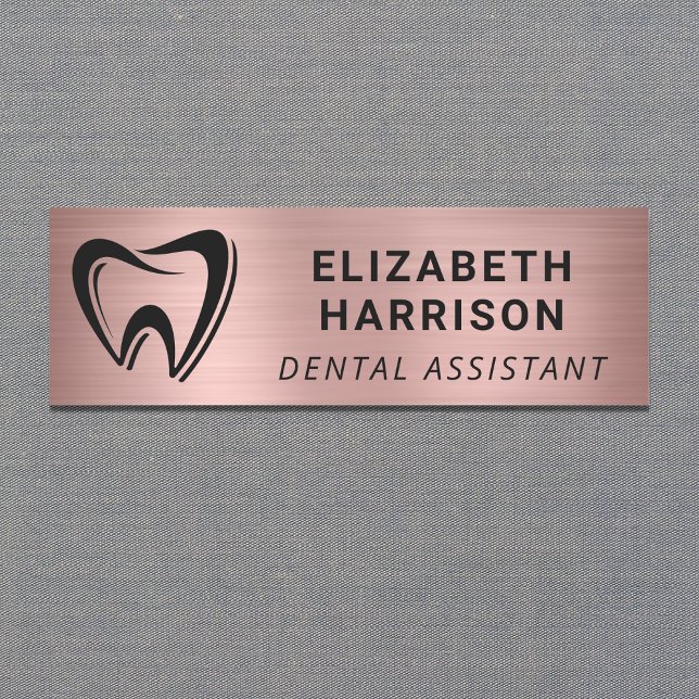 Dentist Logo Dental Office Rose Gold Name Tag (Creator Uploaded)