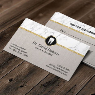 Dentist Modern Marble & Linen Dental Appointment Card