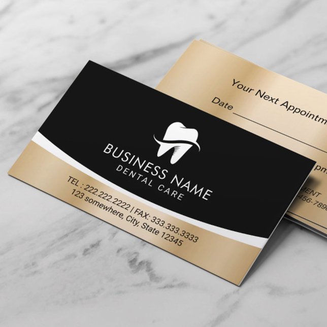 Dentist Modern Tooth Logo Gold Dental Care Appointment Card (Creator Uploaded)