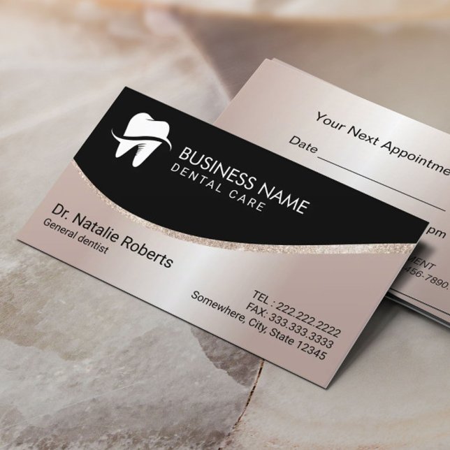Dentist Modern Tooth Rose Gold Dental Care Appointment Card (Creator Uploaded)