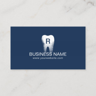 Dentist Monogram Tooth Initial Navy Blue Dental Business Card