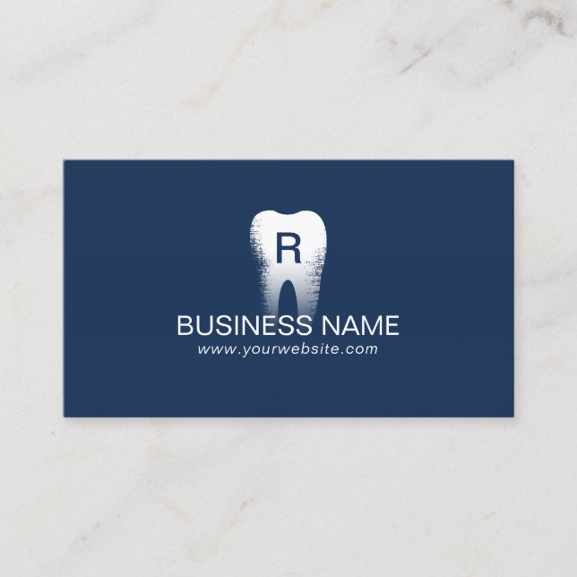 Dentist Monogram Tooth Initial Navy Blue Dental Business Card (Front)