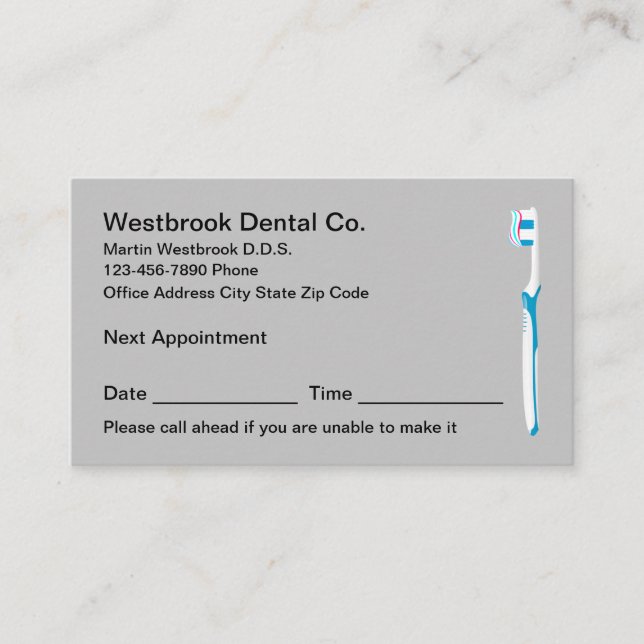 Dentist Office Appointment Reminder Business Cards (Front)