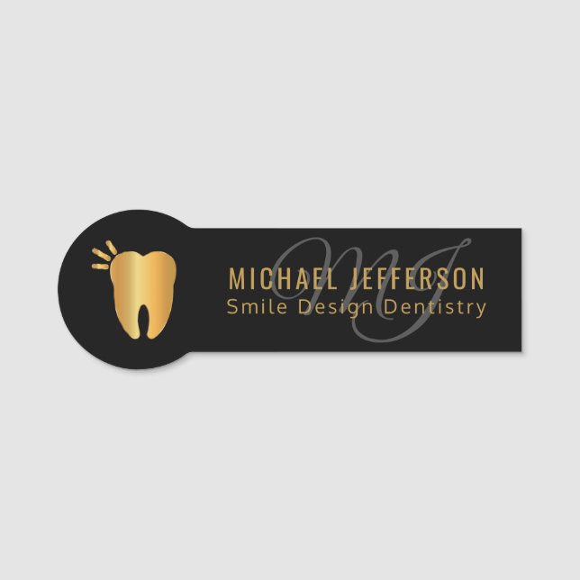 Dentist Office  - Black and Gold Name Tag (Front)