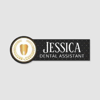 Dentist Office - Black, White and Gold Name Tag