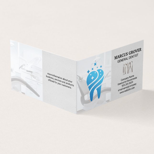 Dentist Office | Clean Blue Tooth | Dental Tools  Business Card (Outside)
