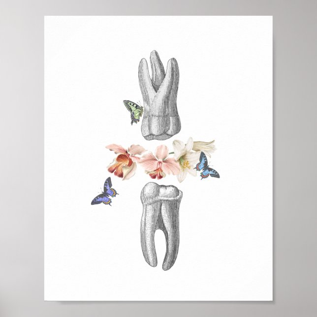 Dentist Office Decor Tooth Anatomy Floral Collage (Front)