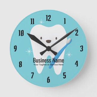 Dentist Office Dental Care Smiling Tooth Round Clock