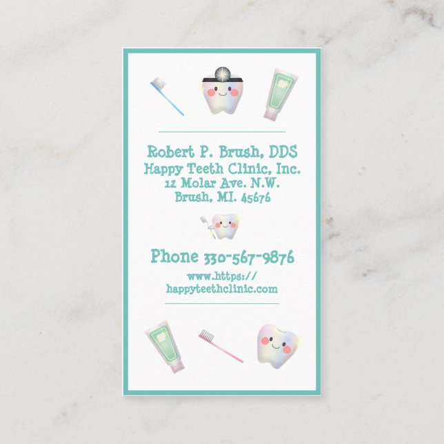 Dentist Office Dental Typography Name Teeth Kids Business Card (Back)