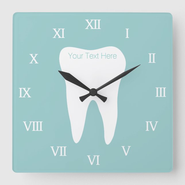 Dentist office wallclock with tooth logo and name (Front)