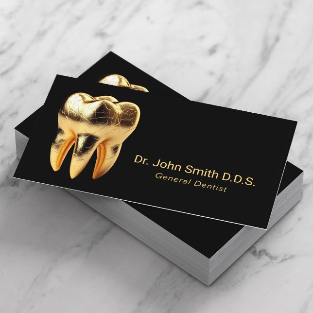 Dentist Professional 3D Gold Tooth Dental Care Business Card (Creator Uploaded)
