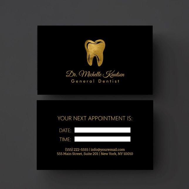 Dentist Professional Dental Appointment Black Gold Business Card (Creator Uploaded)
