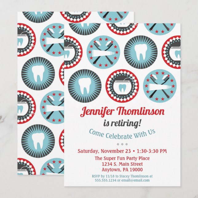 Dentist Retirement Invitation Dental Hygienist (Front/Back)