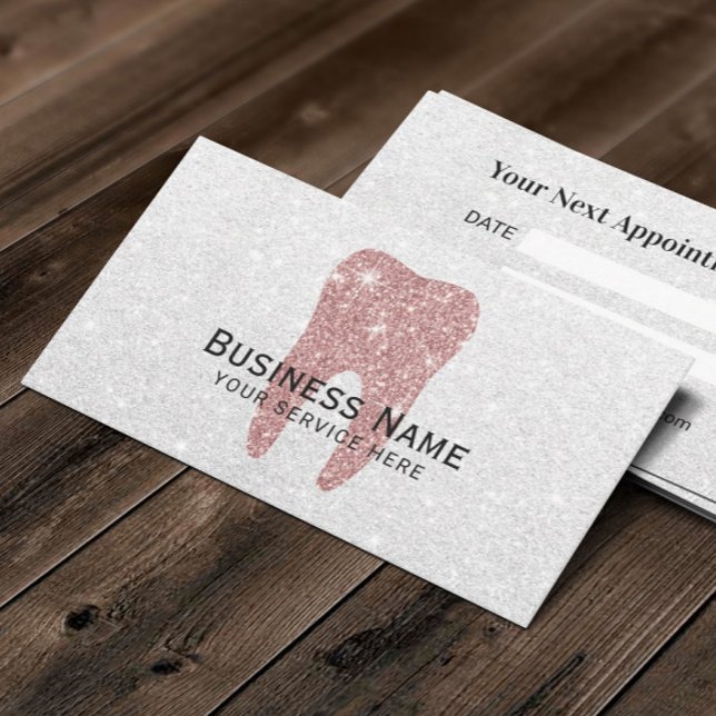 Dentist Rose Gold Glitter Tooth Modern Dental Appointment Card (Creator Uploaded)