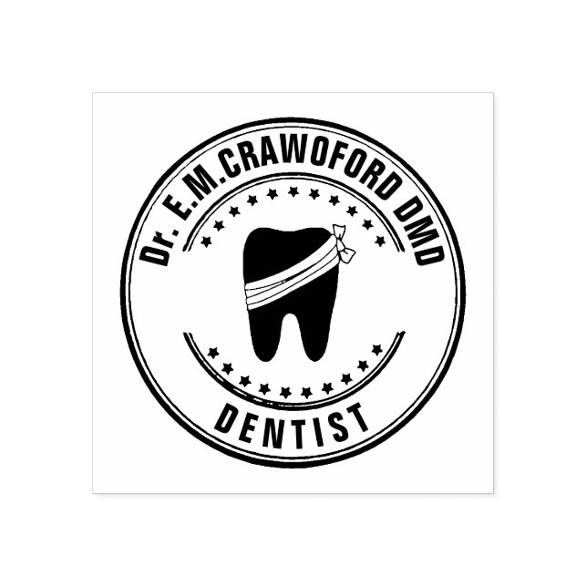 Dentist Rubber Stamp With Tooth And Your Name (Imprint)