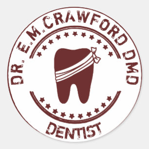 Dentist Rubber Stamp With Tooth And Your Name Classic Round Sticker