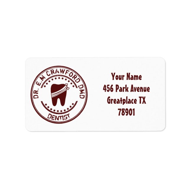 Dentist Rubber Stamp With Tooth And Your Name Label (Front)