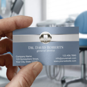 Dentist Silver & Dusty Blue Dental Appointment Card