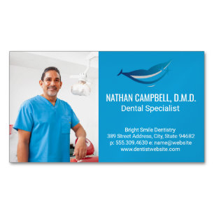 Dentist Smiling in Office Magnetic Business Card