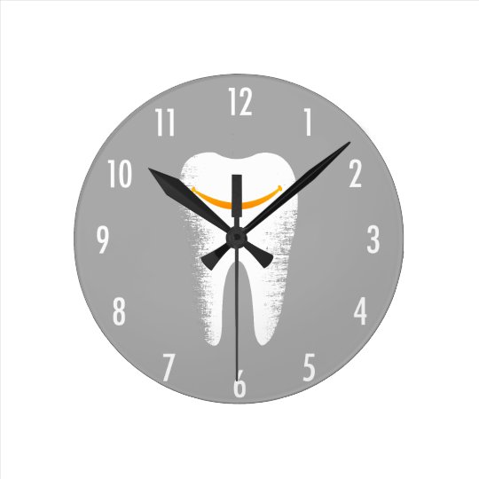 Dentist Smiling Tooth Modern Silver Dental Office Round Clock Zazzle.ca