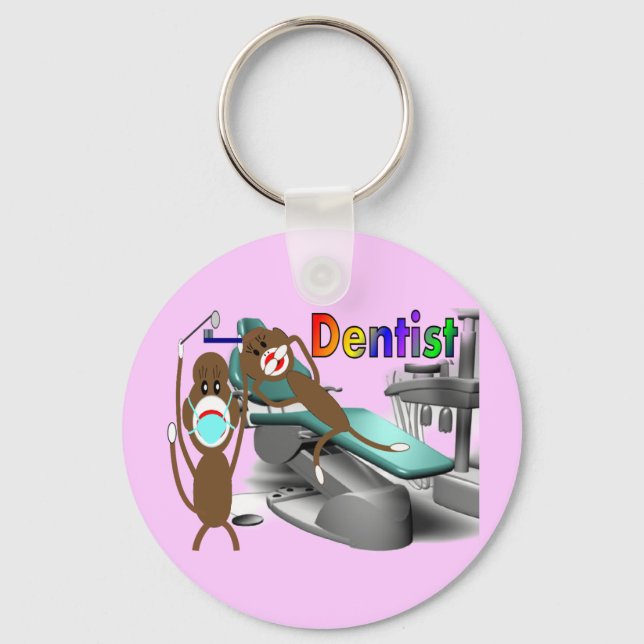 Dentist Sock Monkey Gifts--Unique Keychain (Front)