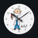 Dentist Stick Figure Round Clock<br><div class="desc">A cute stick figure dentist design on Dentist Stick Figure T-shirts, hoodies, mugs, bags, cards, keychains, magnets, pillows, and other dentist apparel and gifts.</div>